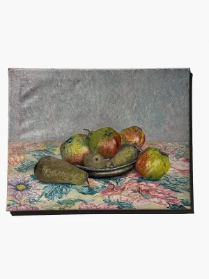 ✨ Vintage Still Life of Fruit on Floral Tablecloth ✨