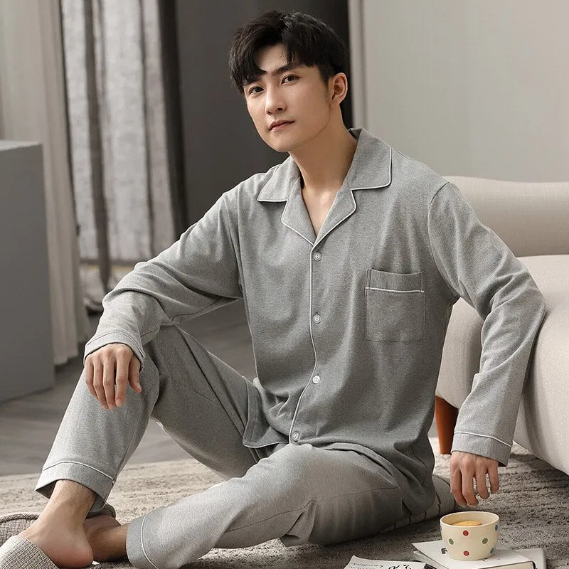 100% Cotton Pajamas Winter Men Sleepwear Nightwear Pijama Hombre Home