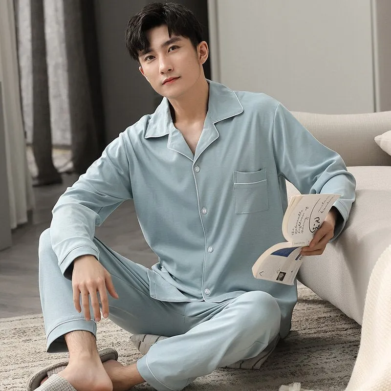 100% Cotton Pajamas Winter Men Sleepwear Nightwear Pijama Hombre Home