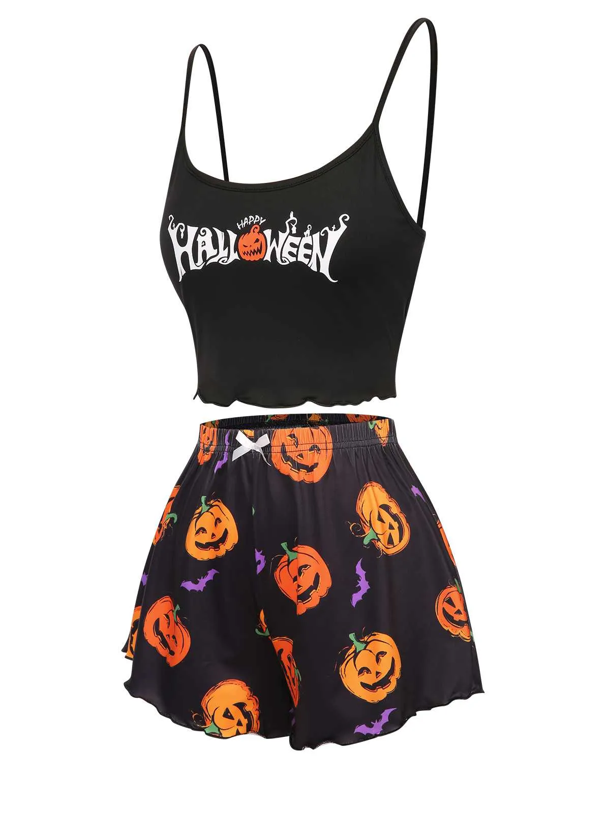 1960s Spaghetti Strap Halloween Pumpkin Pajamas