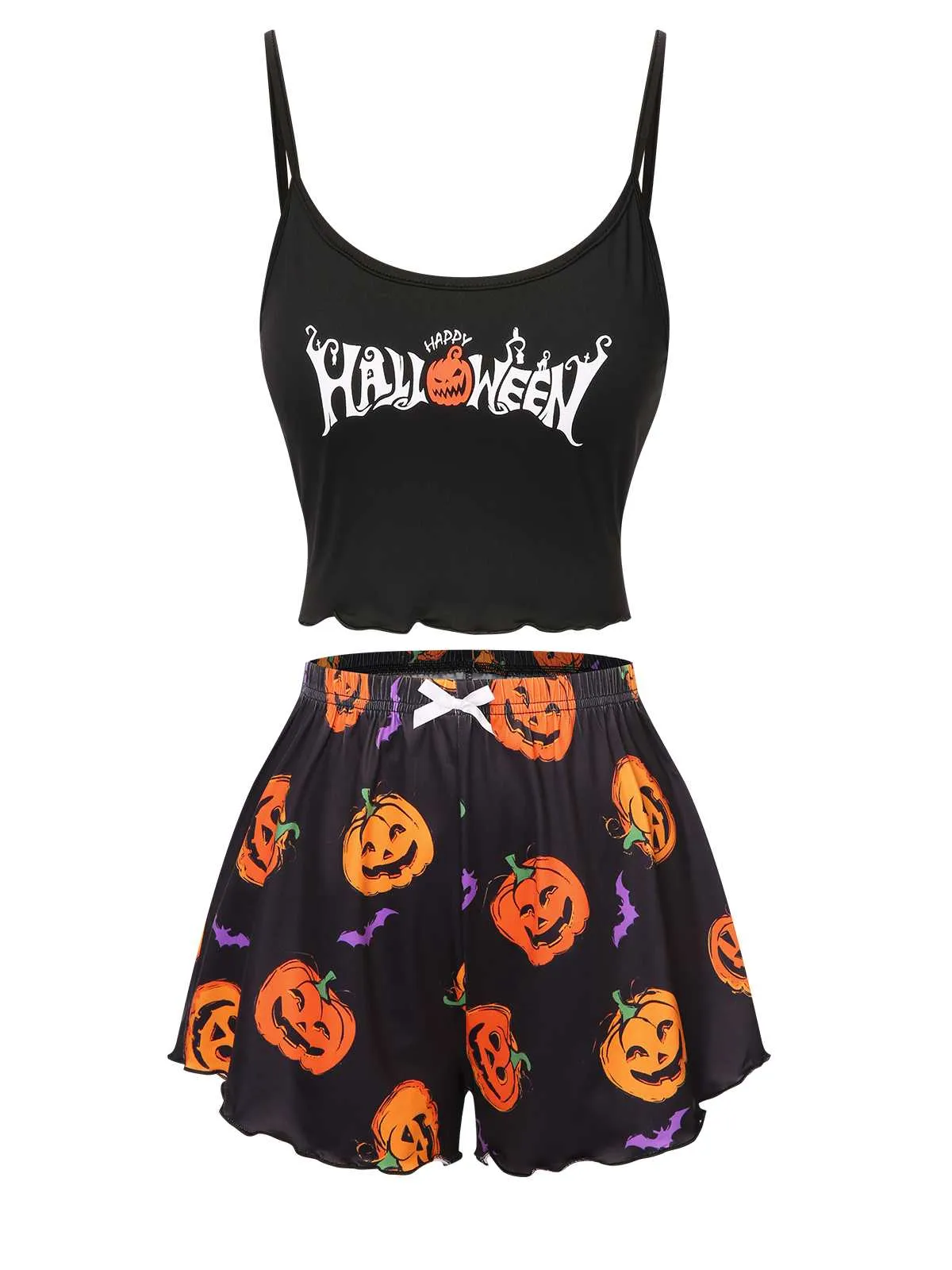 1960s Spaghetti Strap Halloween Pumpkin Pajamas