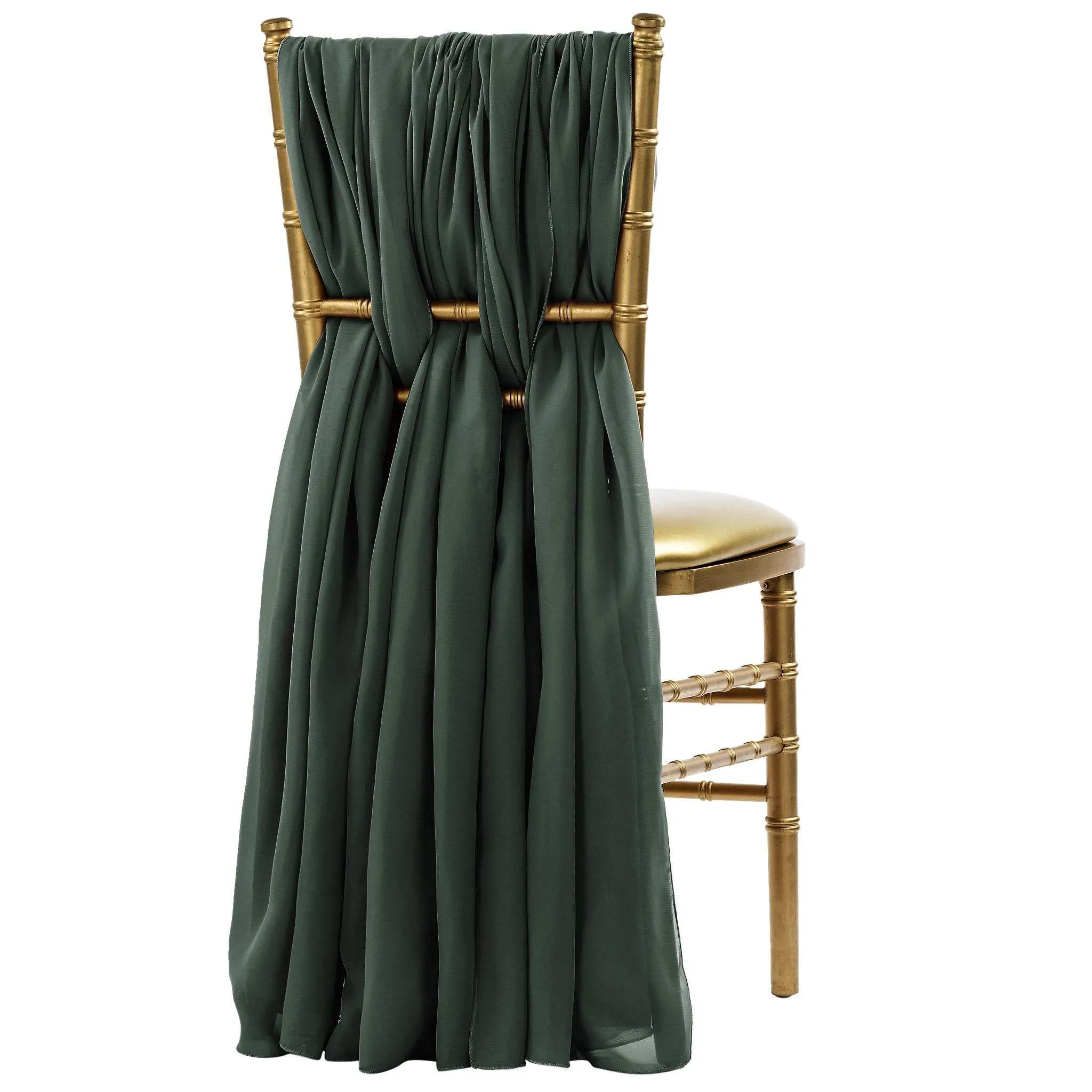 5pcs Pack of Chiffon Chair Sashes/Ties 19" x 72" - Hunter Green