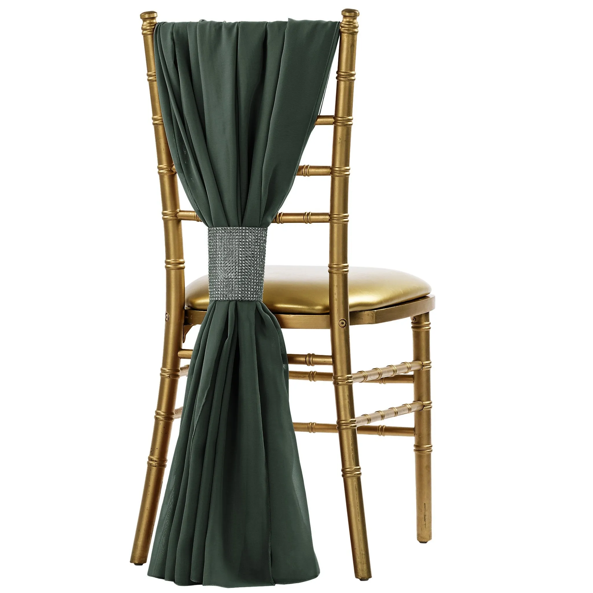 5pcs Pack of Chiffon Chair Sashes/Ties 19" x 72" - Hunter Green