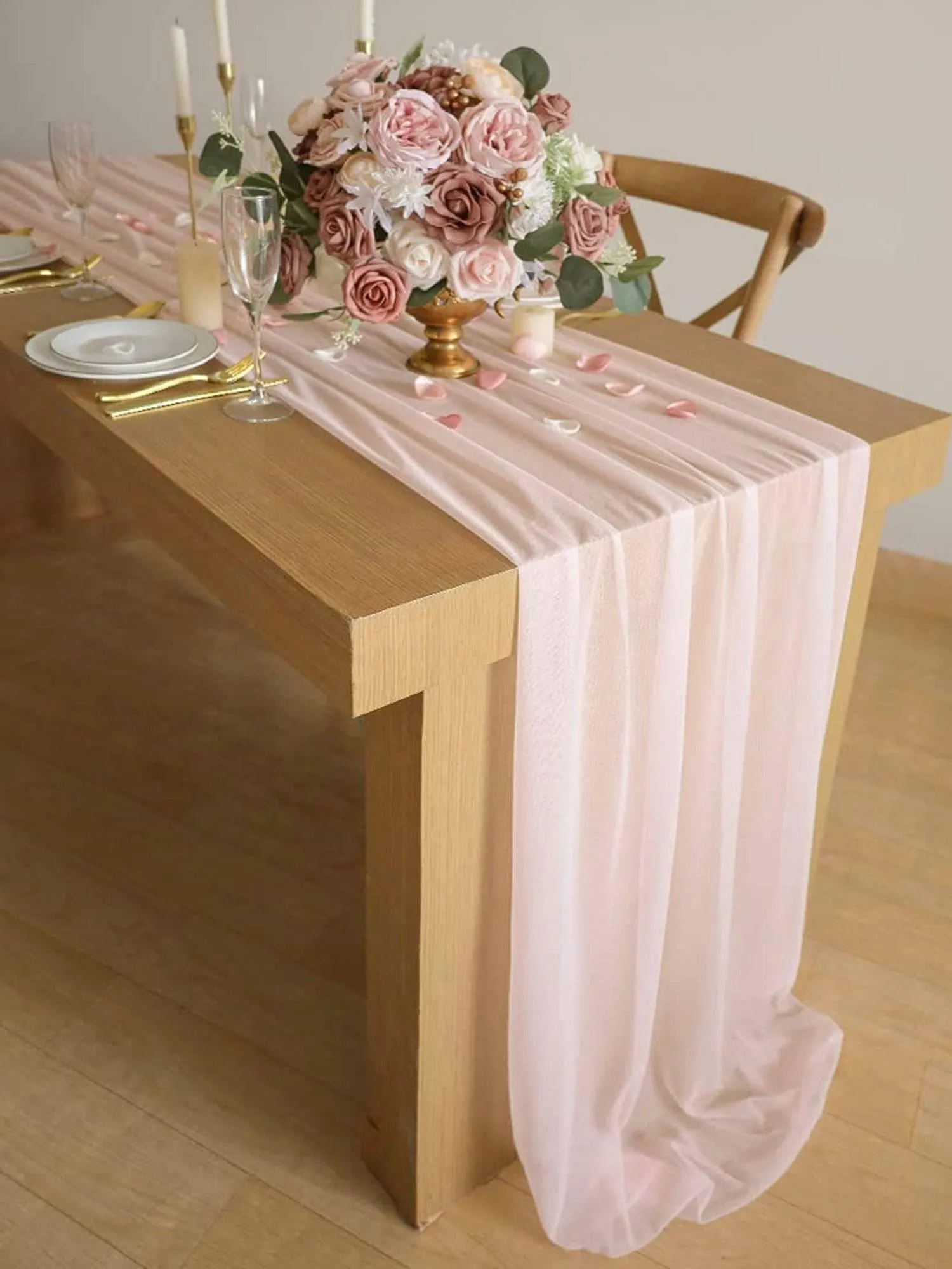 9.8Ft Blush Sheer Chiffon Table Runner