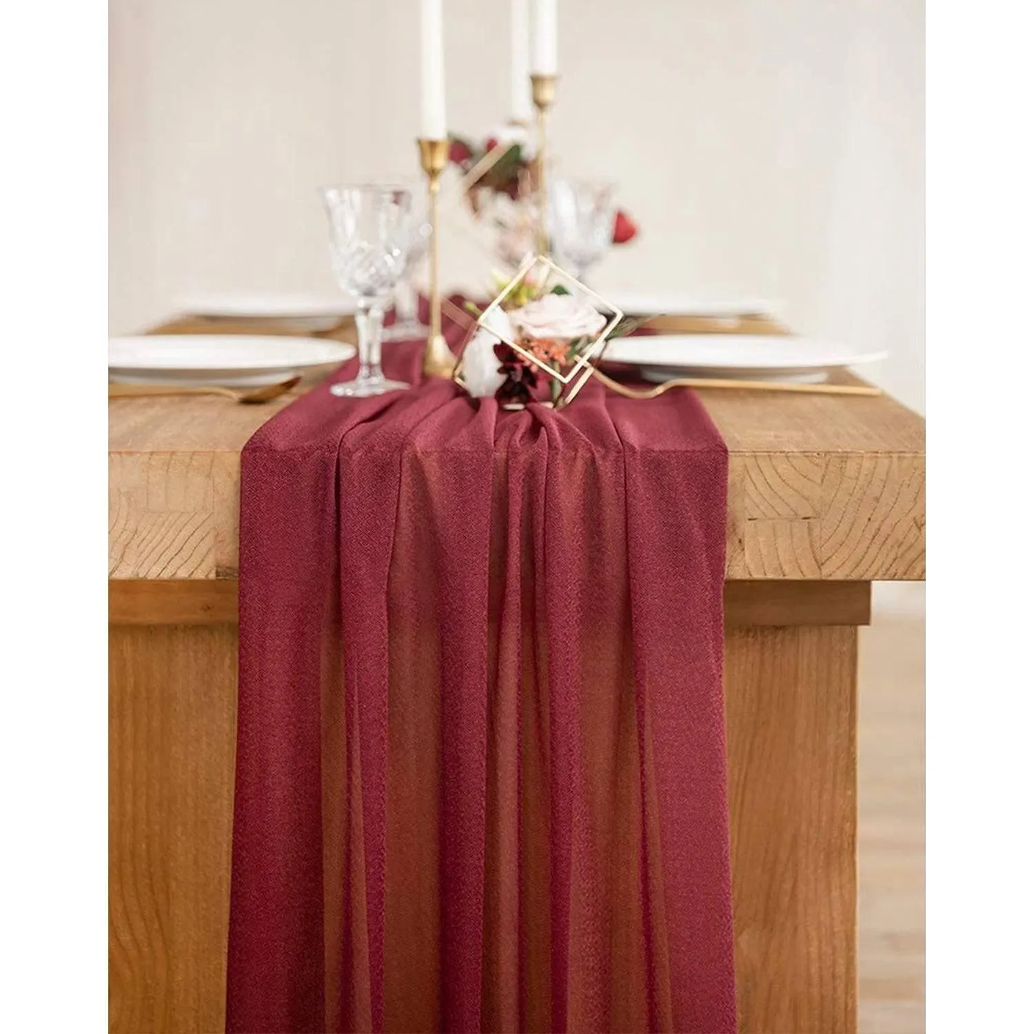 9.8Ft Burgundy Sheer Chiffon Table Runner