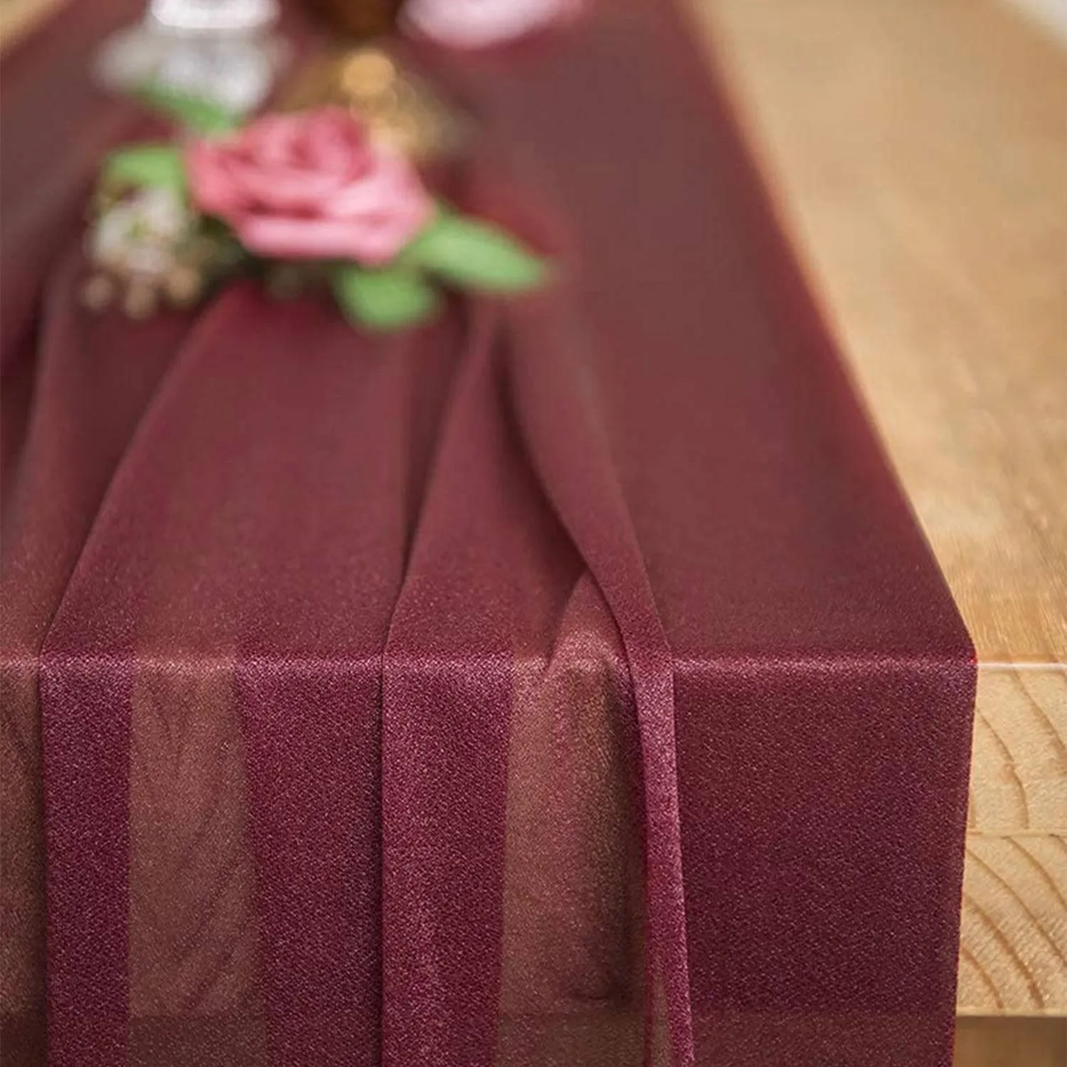 9.8Ft Burgundy Sheer Chiffon Table Runner