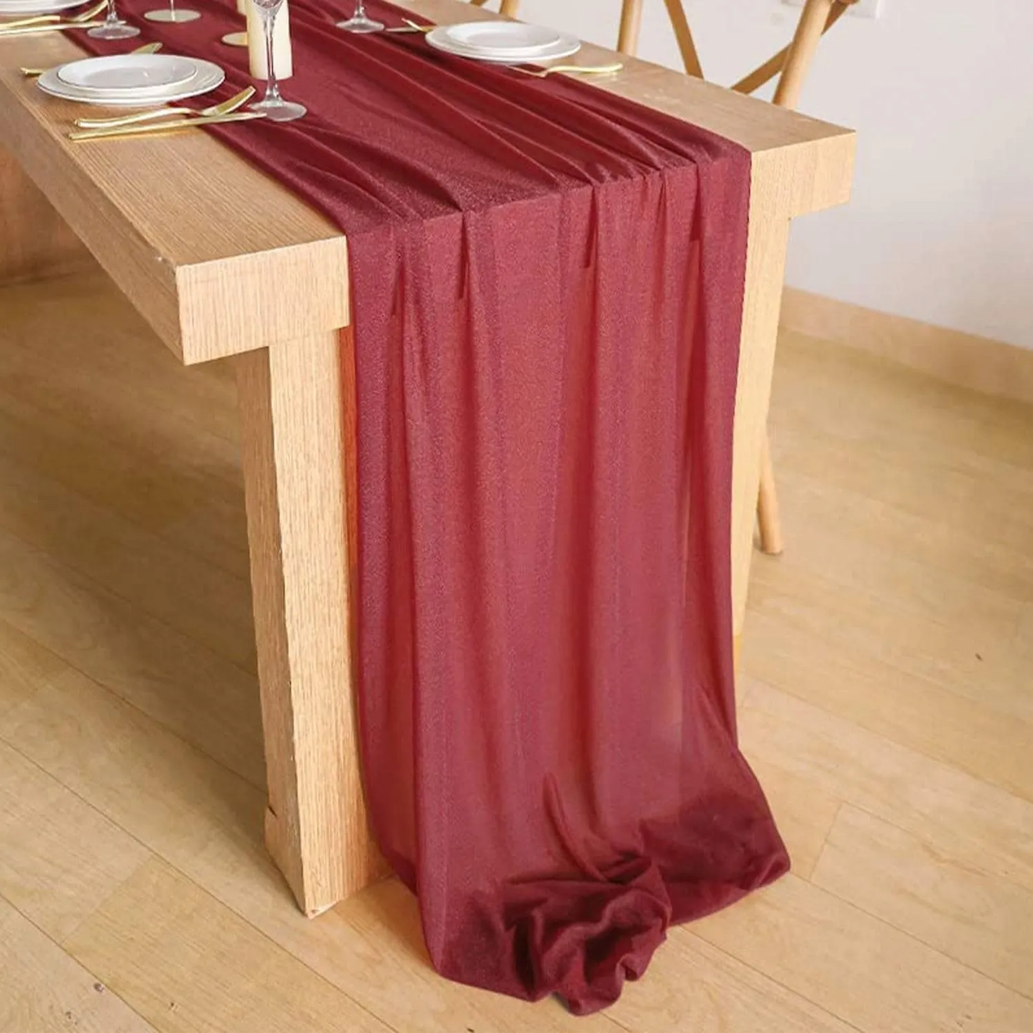 9.8Ft Burgundy Sheer Chiffon Table Runner