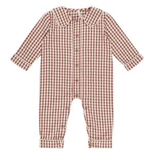 Baby Pajama Romper - Brick Gingham