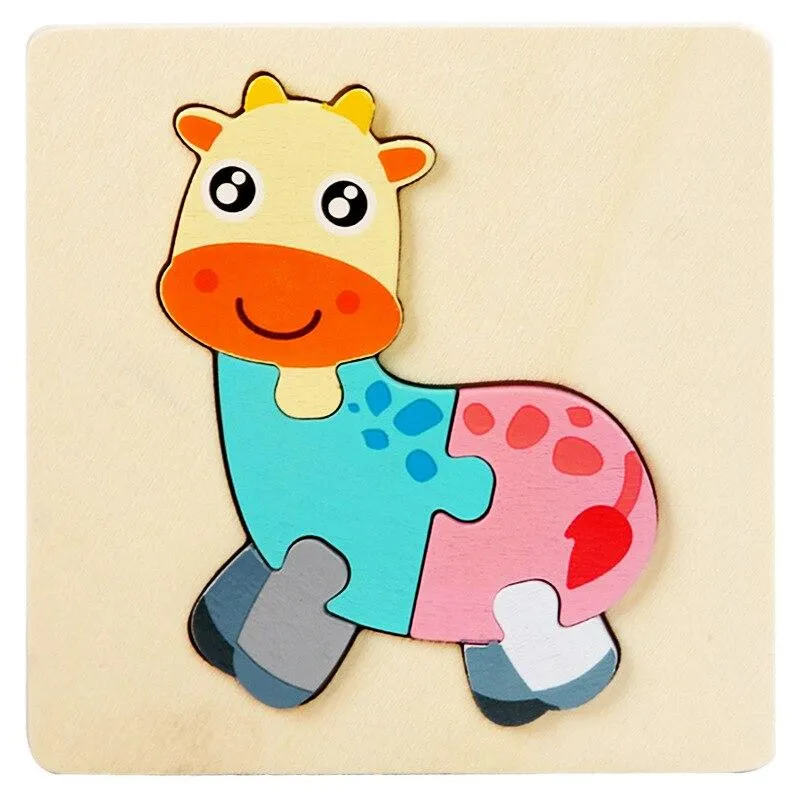 Baby Wooden Puzzle Cartoon Animal Intelligence Cognitive Jigsaw Puzzle Early Learning Educational Puzzle Toys for Children