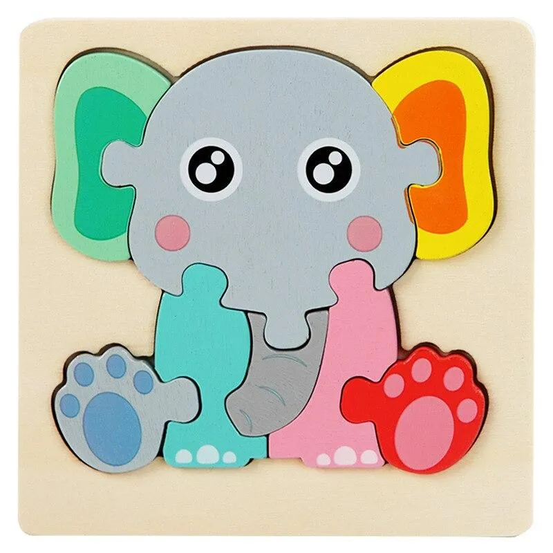 Baby Wooden Puzzle Cartoon Animal Intelligence Cognitive Jigsaw Puzzle Early Learning Educational Puzzle Toys for Children