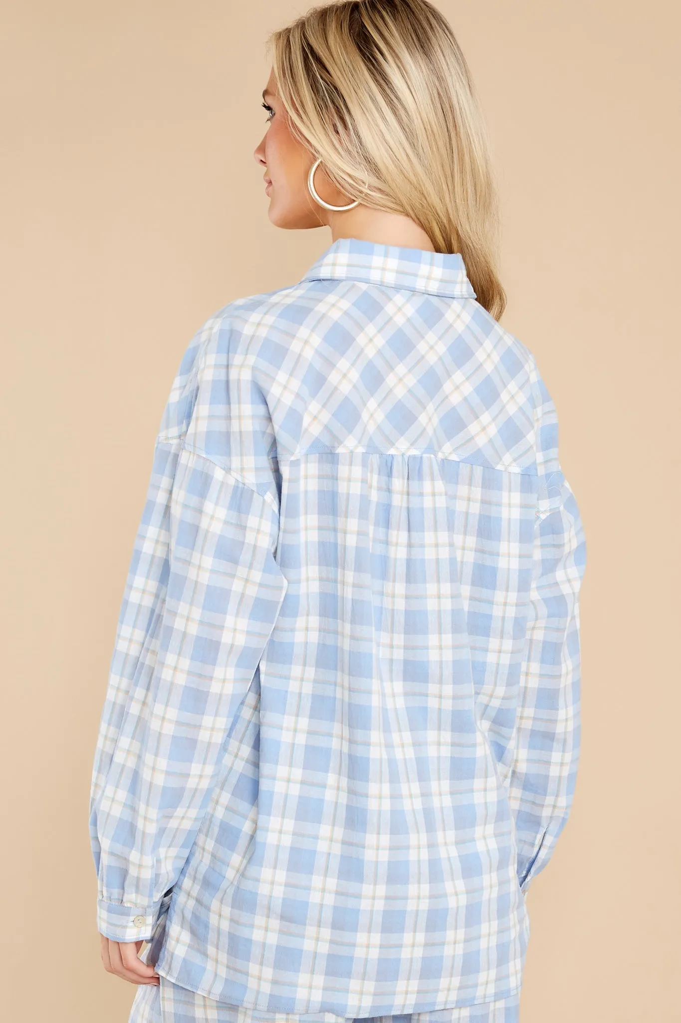 Beauty In Comfort Blue Plaid Cotton Pajama Top