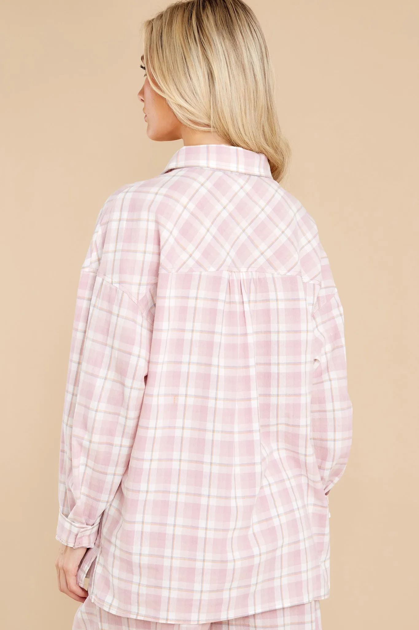 Beauty In Comfort Pink Plaid Cotton Pajama Top