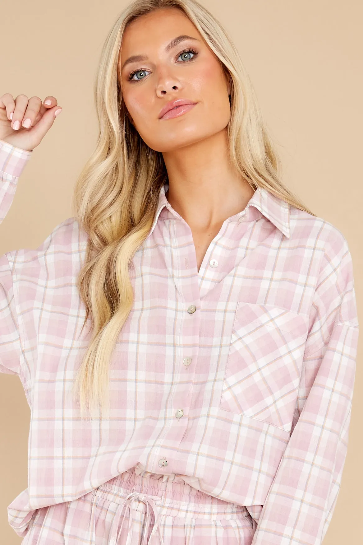 Beauty In Comfort Pink Plaid Cotton Pajama Top