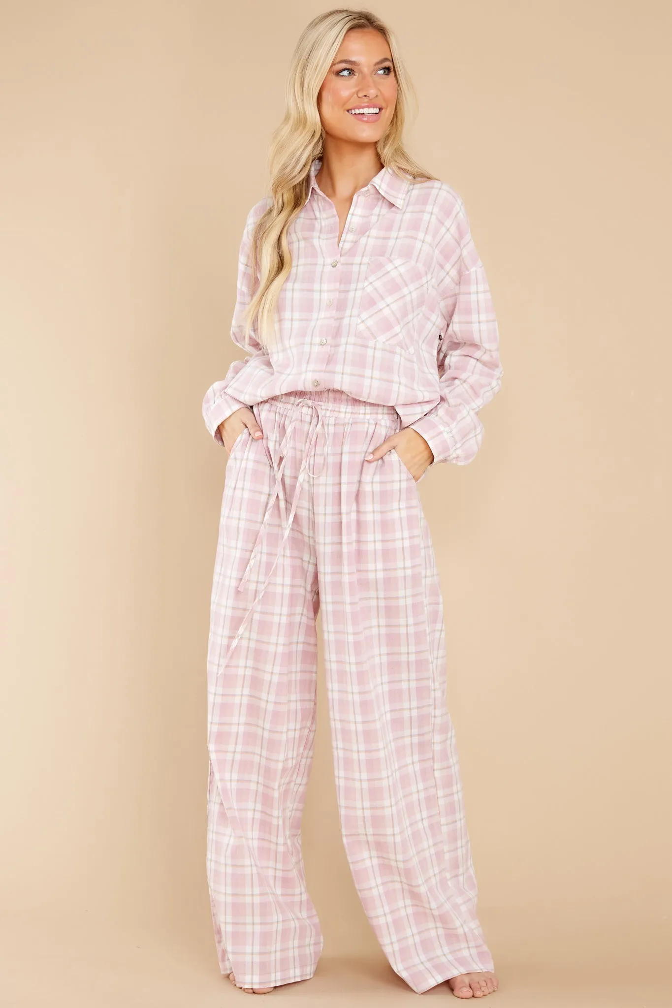 Beauty In Comfort Pink Plaid Cotton Pajama Top