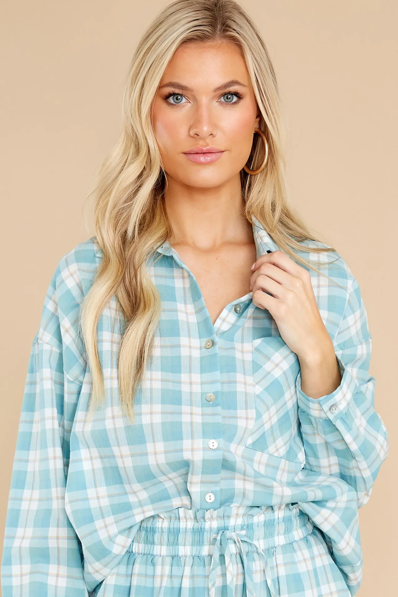 Beauty In Comfort Teal Plaid Cotton Pajama Top