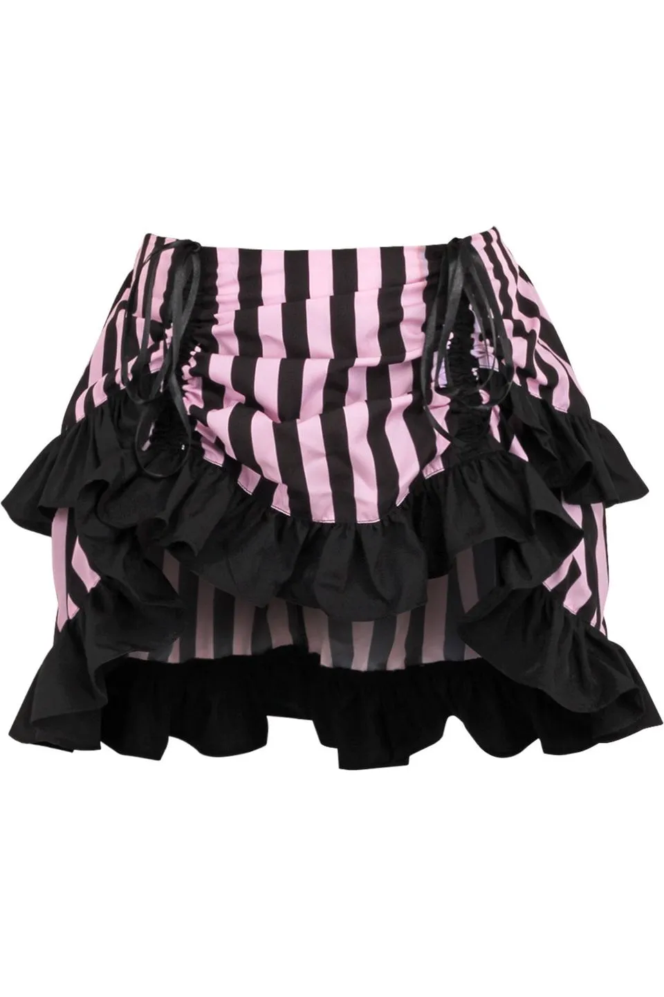 Black/Pink Striped Ruched Bustle Skirt