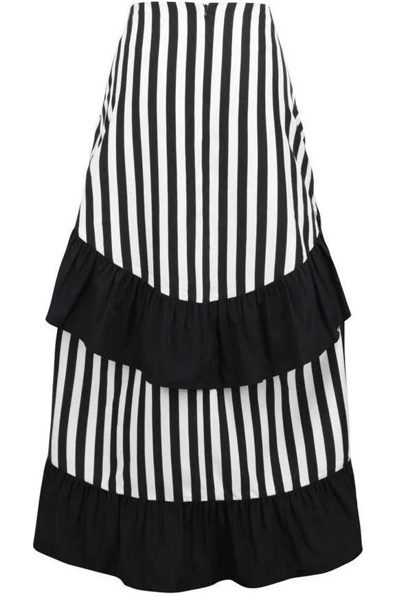 Black/White Stripe Adjustable High Low Skirt