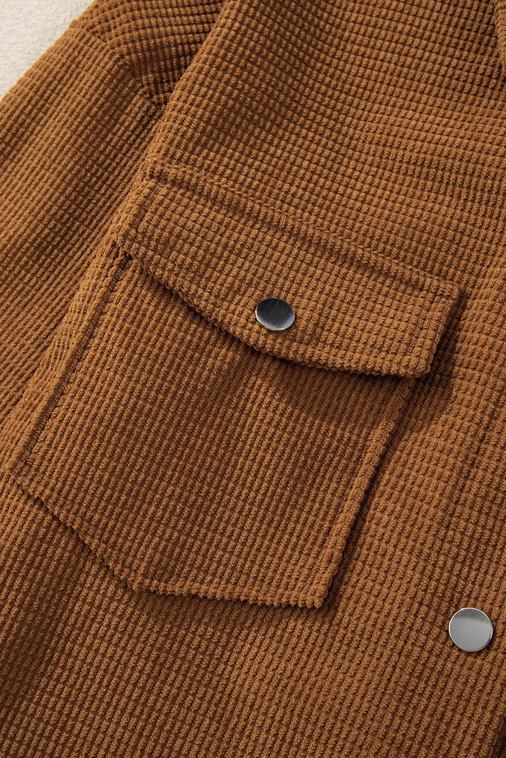 Brown Textured Flap Pocket Drop Shoulder Shacket