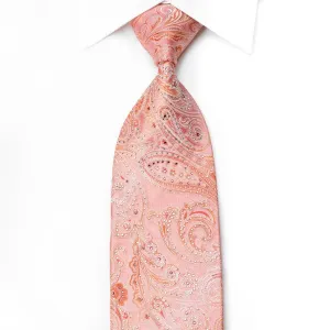 Cabrini Men's Crystal Silk Tie Paisley On Pink Sparkling With Rhinestones