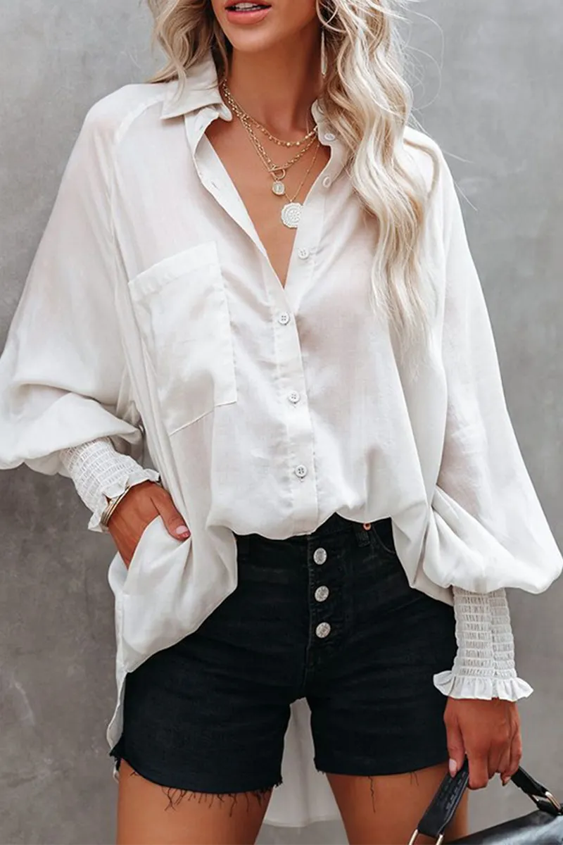 Casual Solid Patchwork Turndown Collar Blouses(3 Colors)