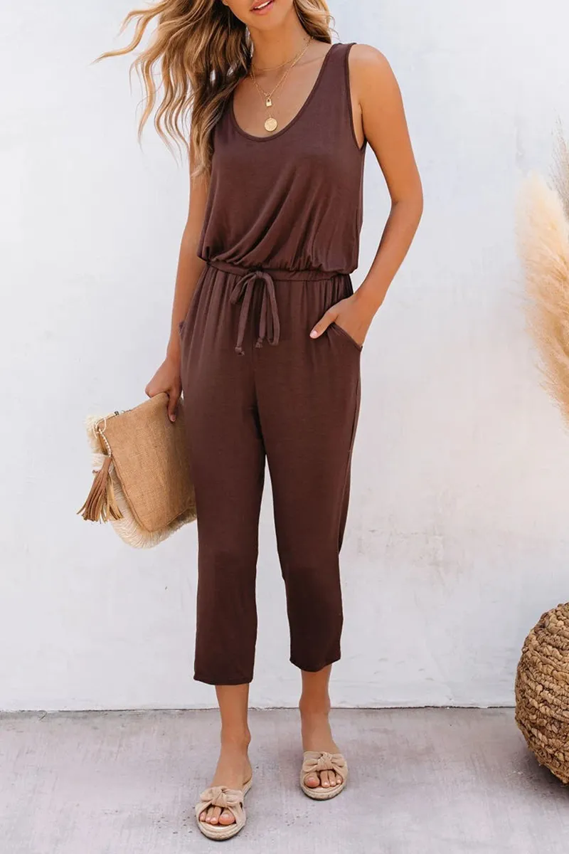 Casual Solid Patchwork U Neck Regular Jumpsuits(3 Colors)