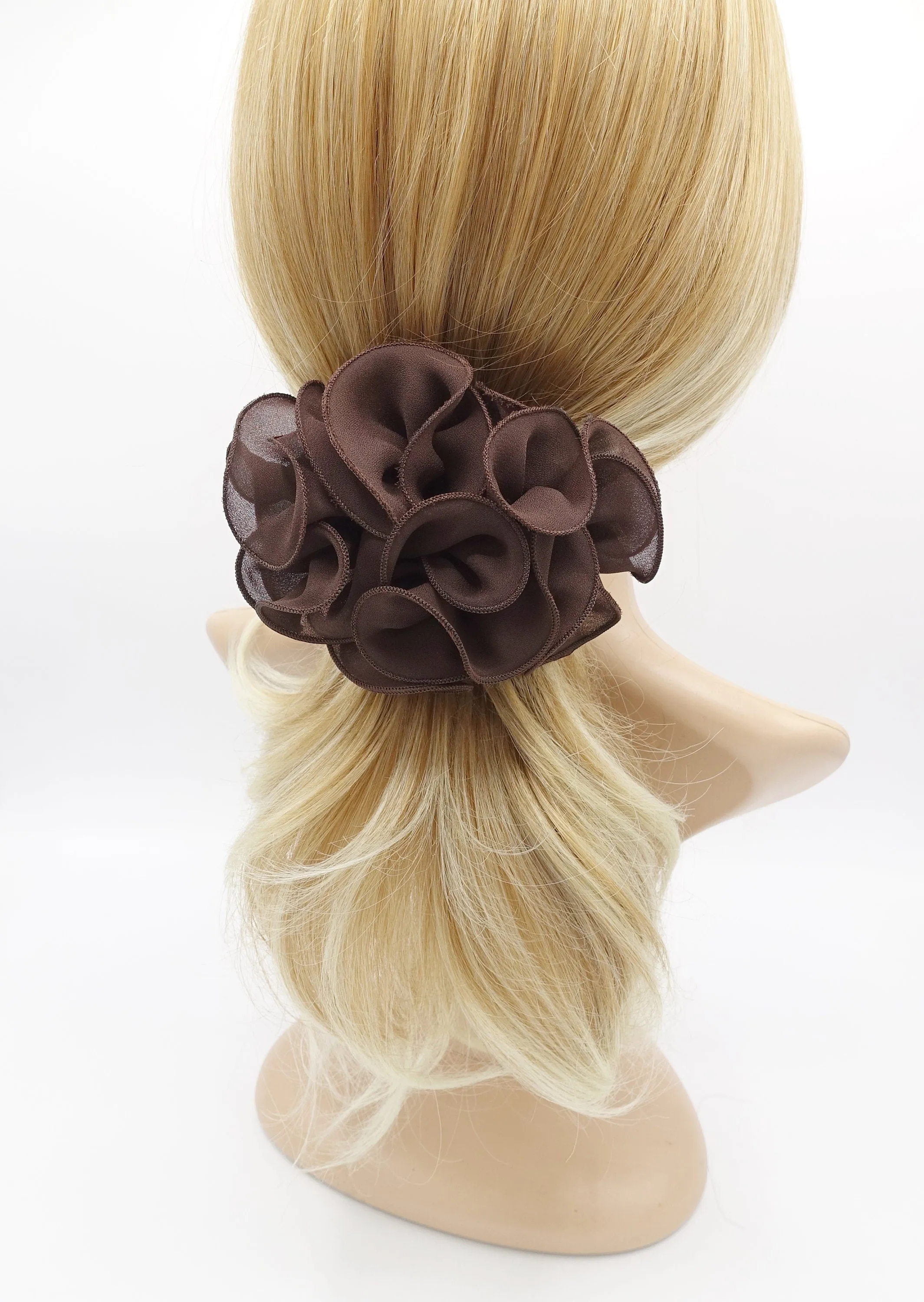 chiffon ruffle edge flower hair barrette for women