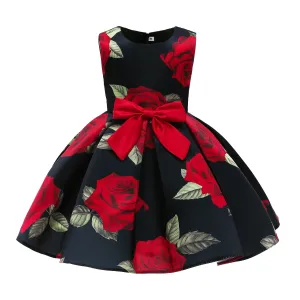 Children's Dress Children's Clothing Girls' Christmas Vest Dress Rose Print Princess Gown Dress