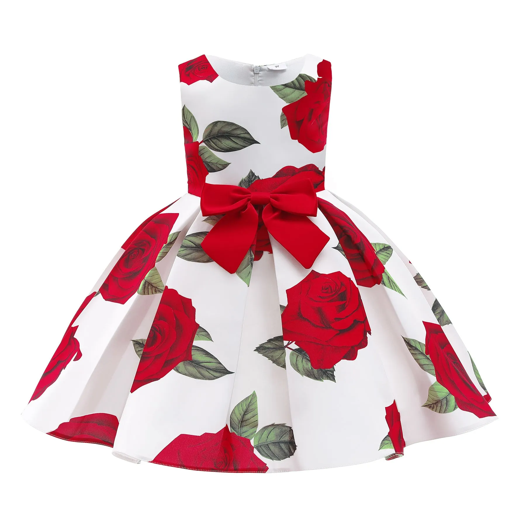 Children's Dress Children's Clothing Girls' Christmas Vest Dress Rose Print Princess Gown Dress