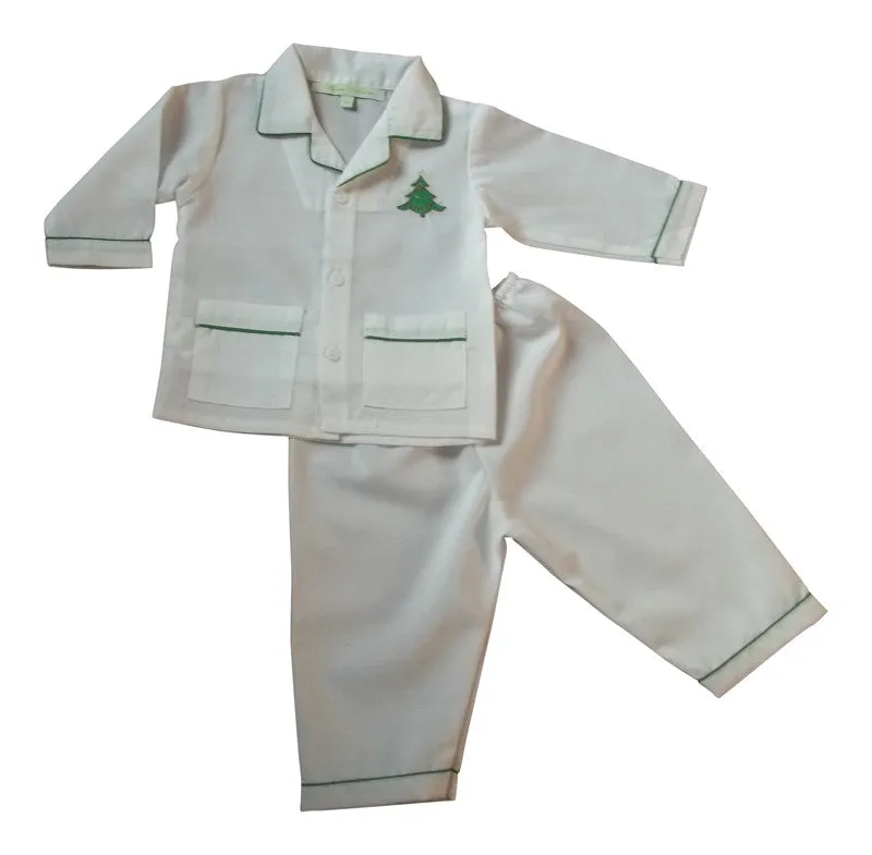 Christmas Tree Embroidered Boys 2 Piece Holiday Lightweight Pajamas