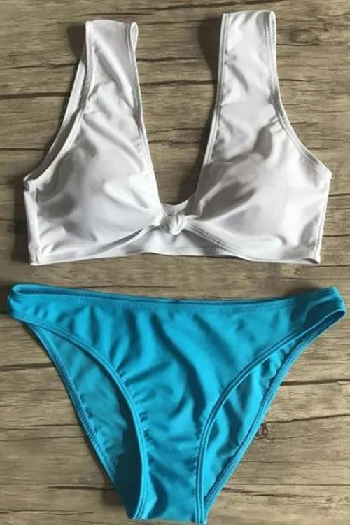 Contrast Color Knot Bikini Set