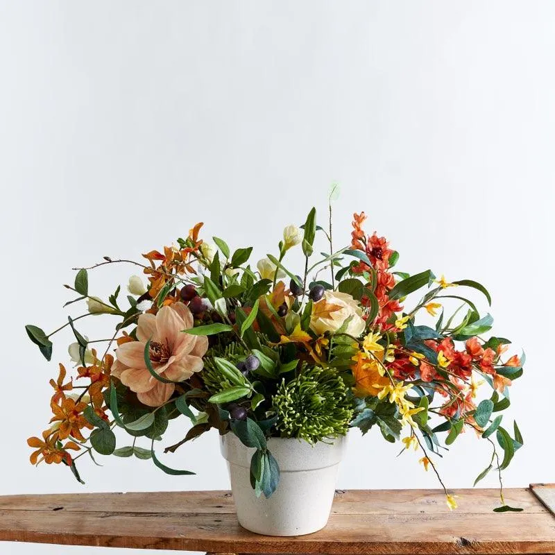 Coral And Cream Silk Flower Arrangement