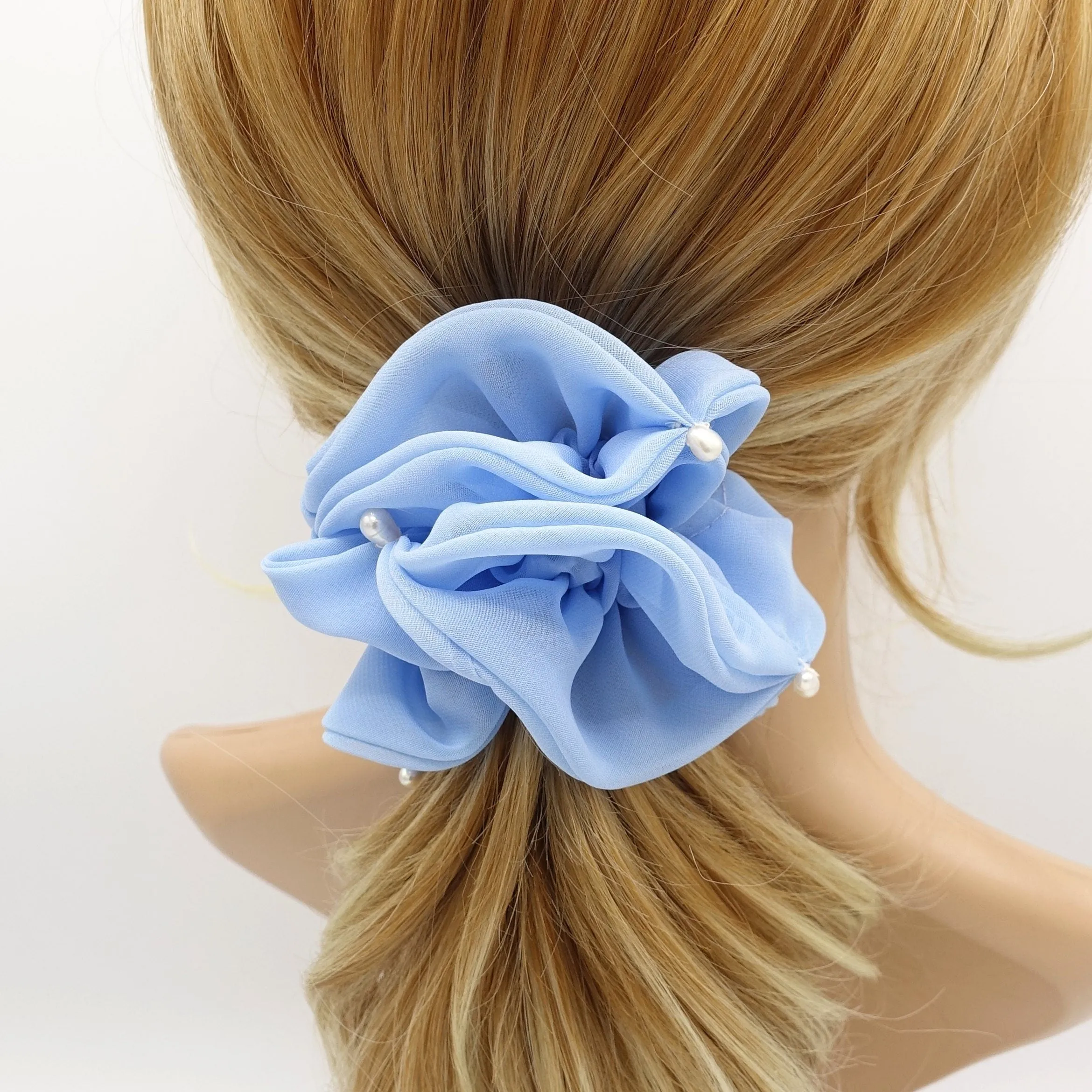 cultivated pearl chiffon scrunchies double edge scrunchy women hair elastic tie