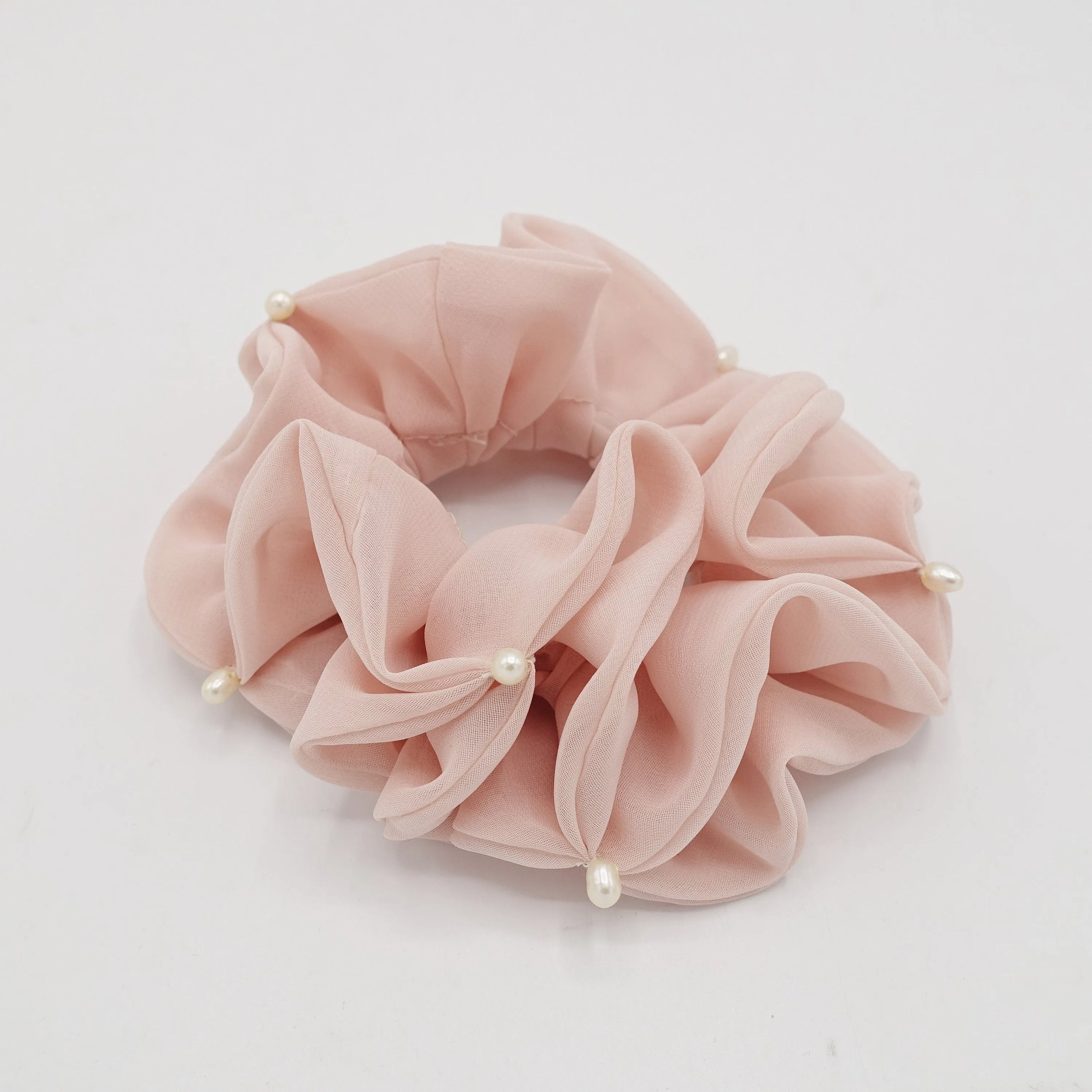 cultivated pearl chiffon scrunchies double edge scrunchy women hair elastic tie