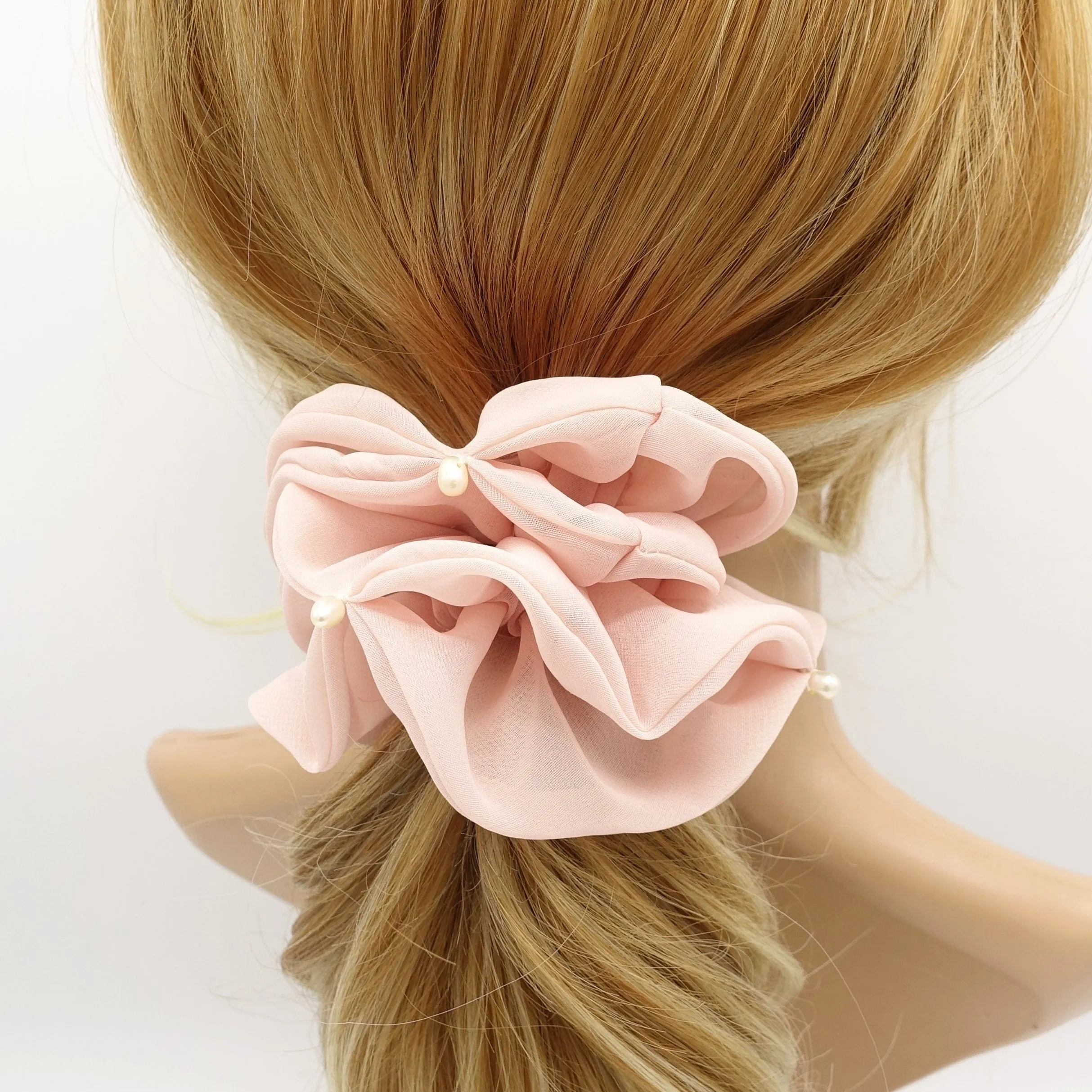 cultivated pearl chiffon scrunchies double edge scrunchy women hair elastic tie