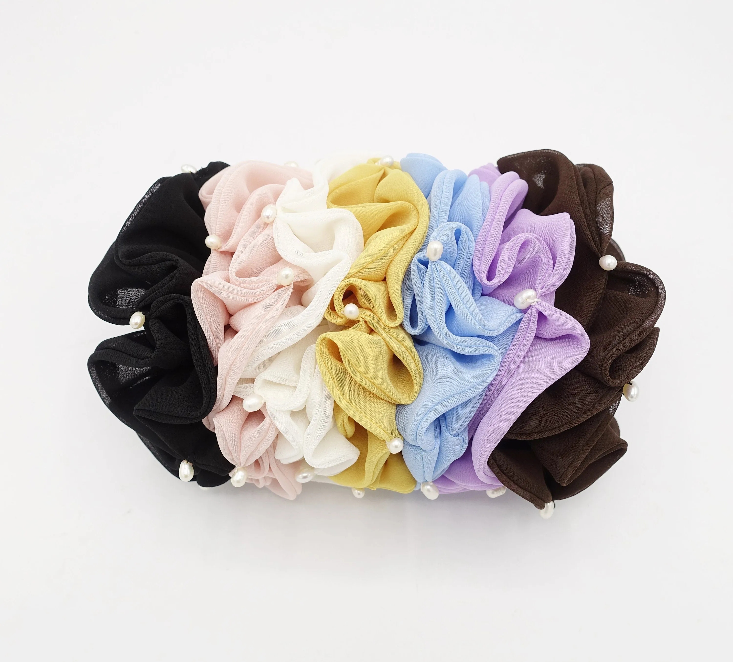 cultivated pearl chiffon scrunchies double edge scrunchy women hair elastic tie