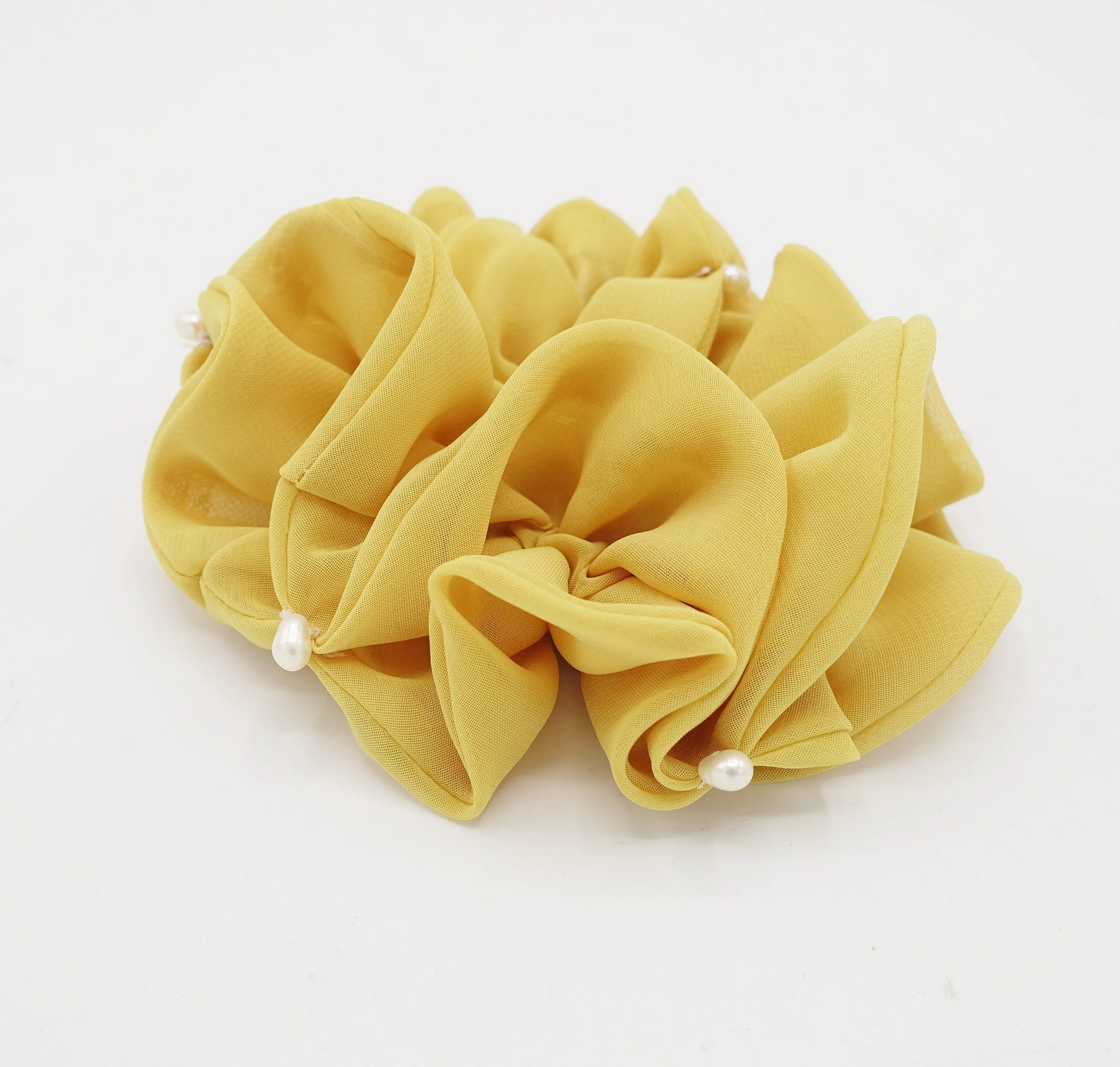 cultivated pearl chiffon scrunchies double edge scrunchy women hair elastic tie