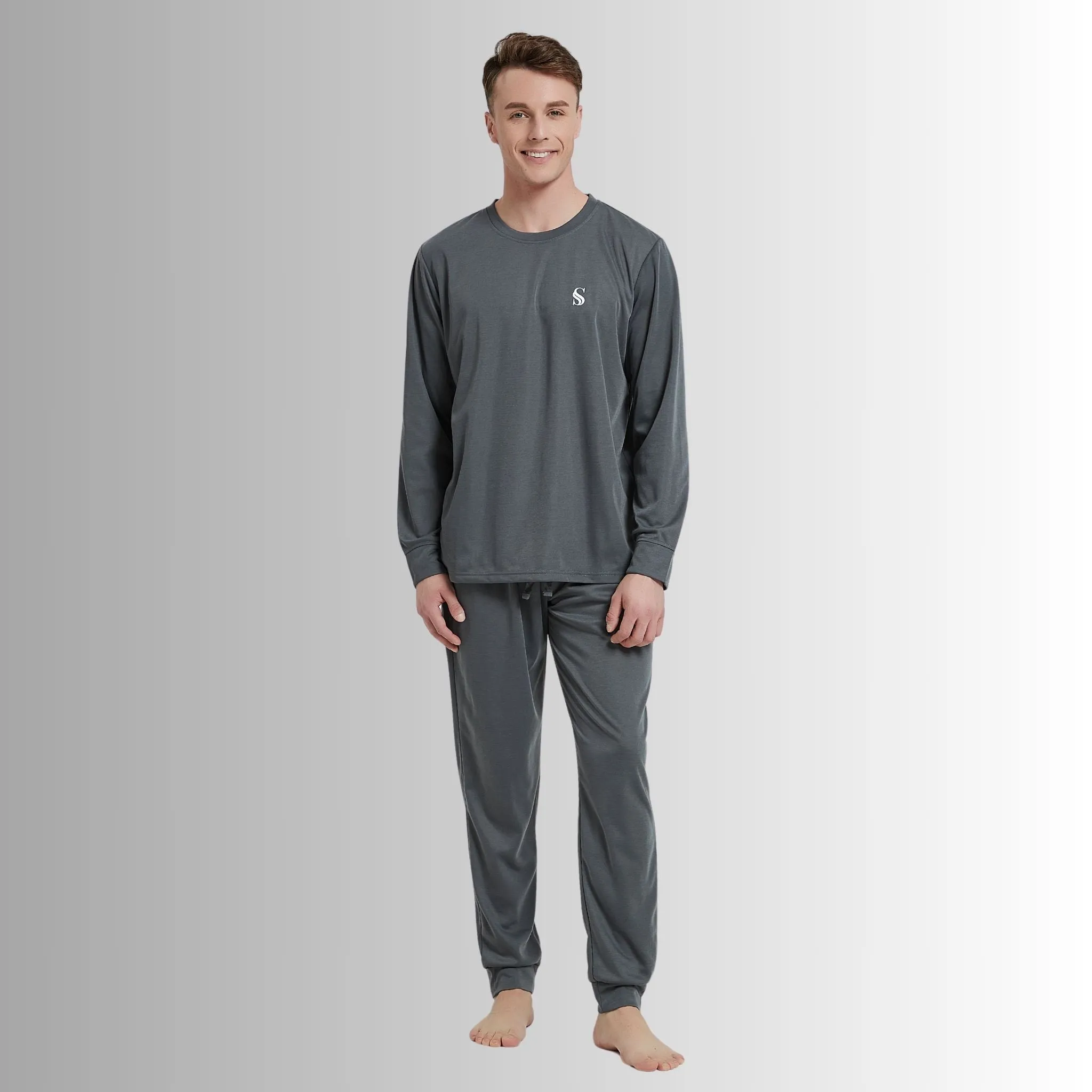 Dark Grey Pyjama Sets Long Sleeve Jogger Style Men Comfy Pj's.