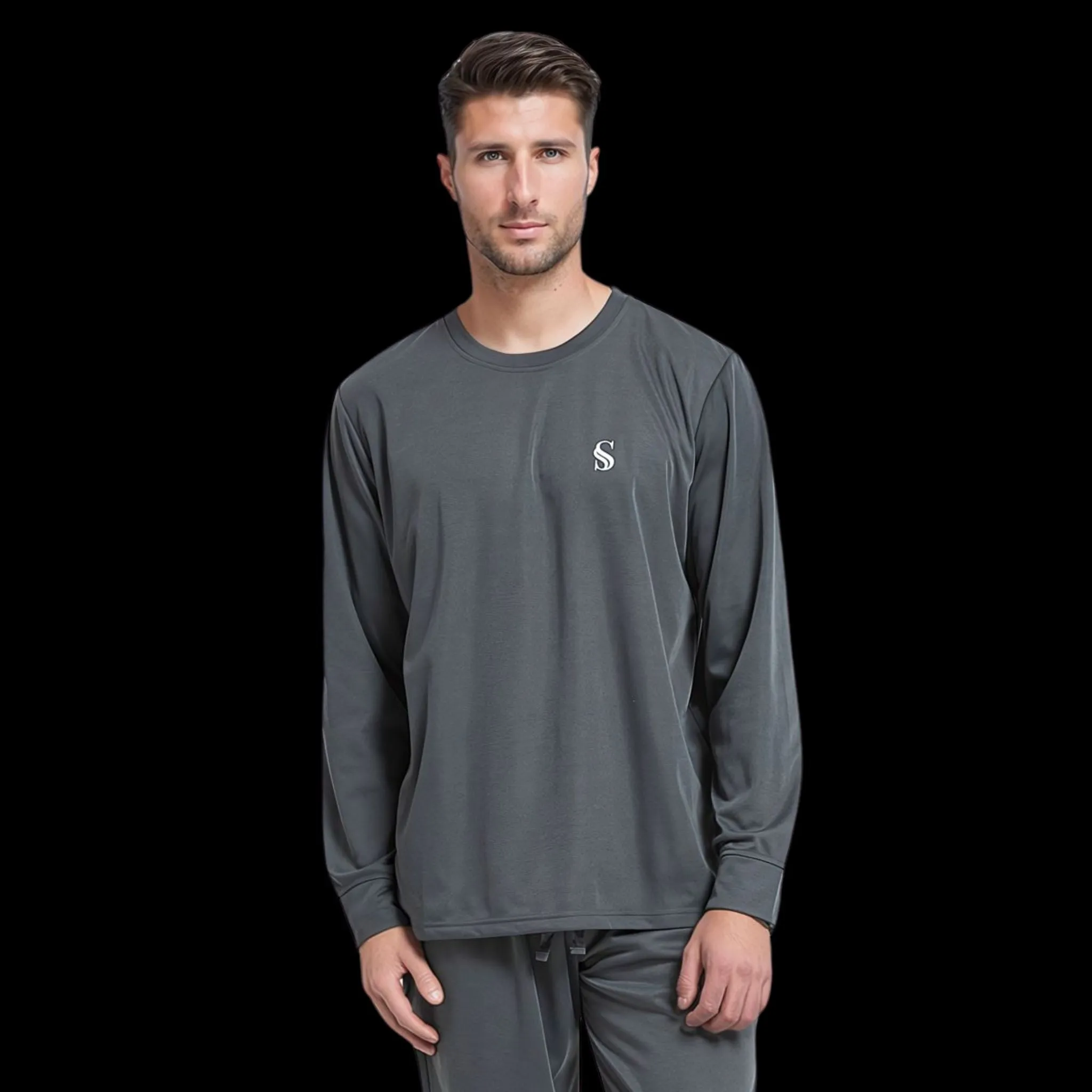 Dark Grey Pyjama Sets Long Sleeve Jogger Style Men Comfy Pj's.