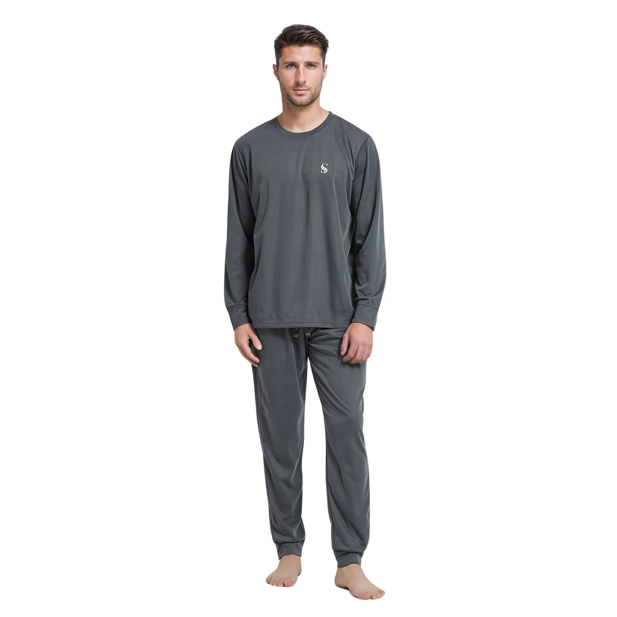 Dark Grey Pyjama Sets Long Sleeve Jogger Style Men Comfy Pj's.