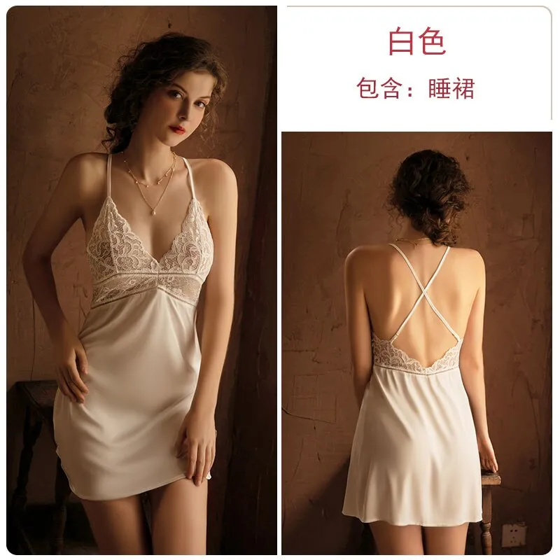 deanwangkt 3 Piece Lingerie Set with Robe Satin Pajamas Dress Cardigan Long Sleeve Top Sexy Sleepwear Bath Female Adult Nightwear Nightgown