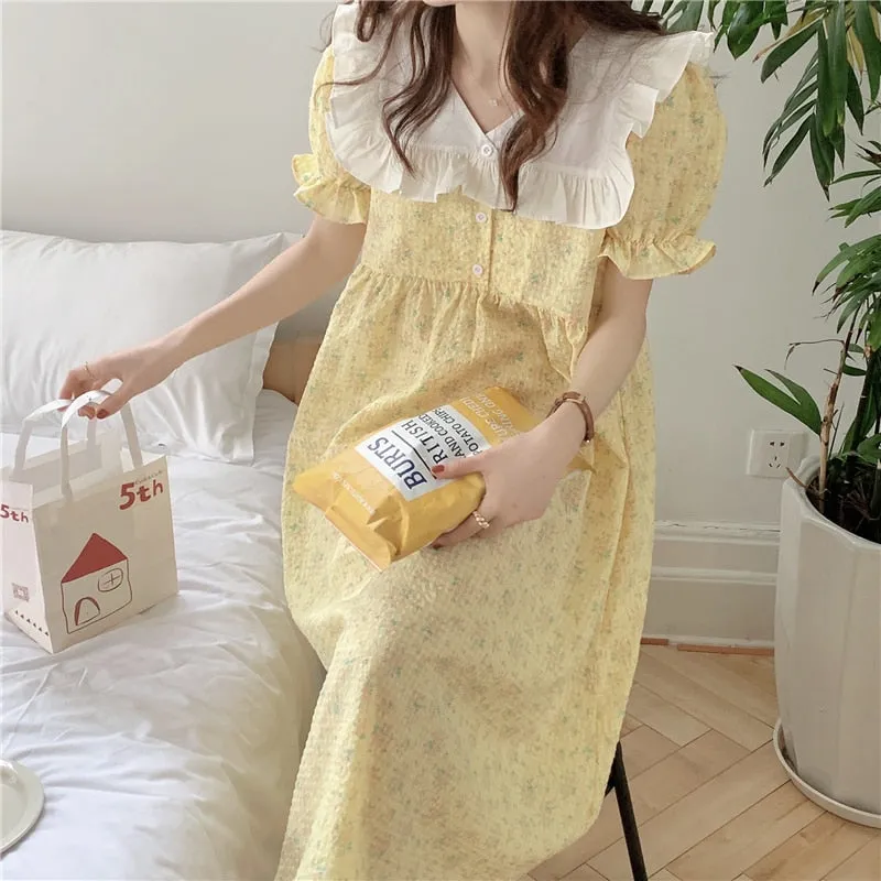 deanwangkt Ruffles V-Neck Summer Pajamas Set Women Short Sleeve Sweet Blouse   Shorts Suit Cotton Sleepwear Flowers Plaid Homewear