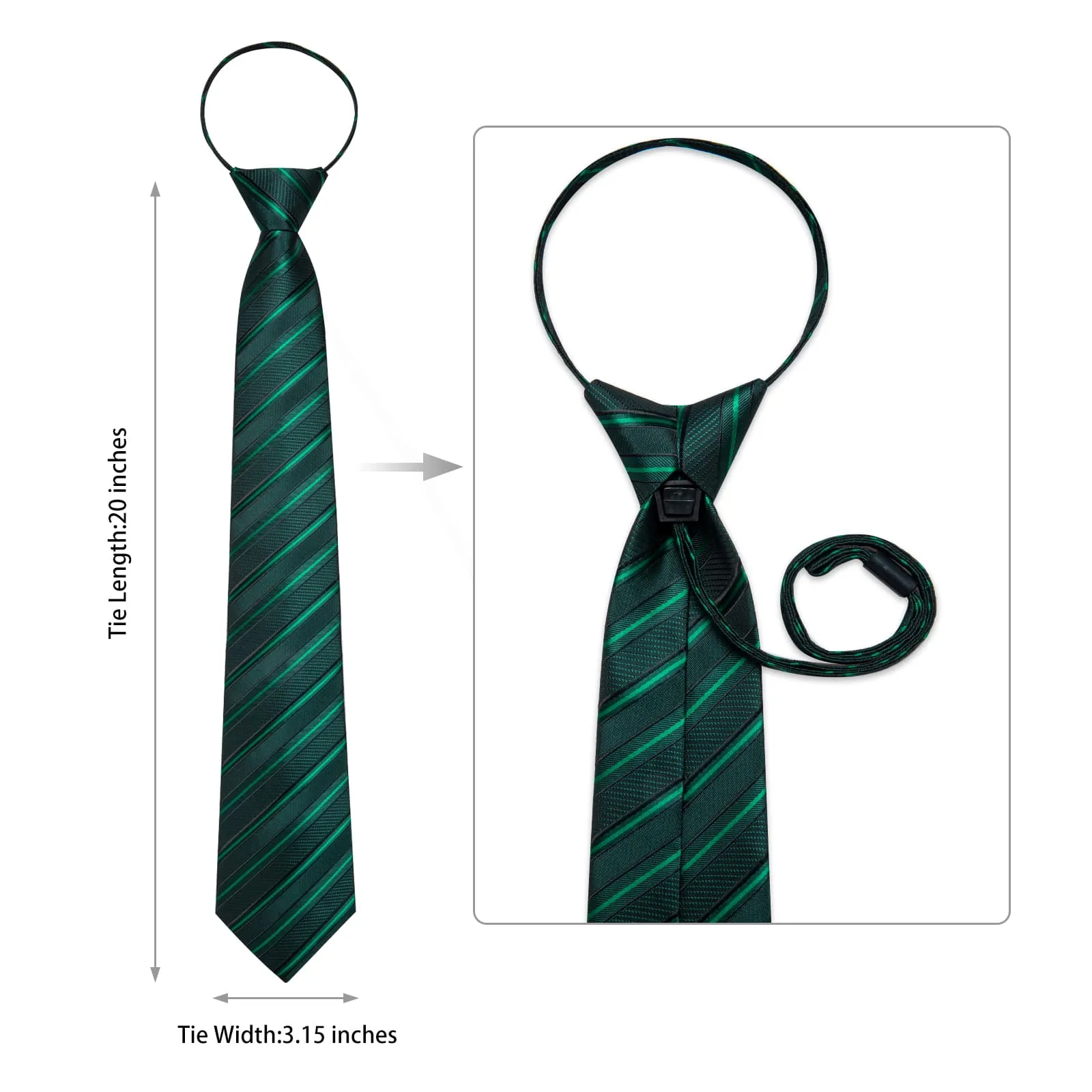 DiBanGu Silk Tie Sapphire Pine Green Striped Lazy Easy-pull Mens Dress Tie Hanky Cufflinks Set