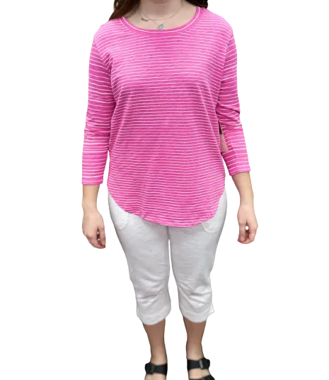 Escape by Habitat High-Lo Striped Tshirt E11804 - Flamingo