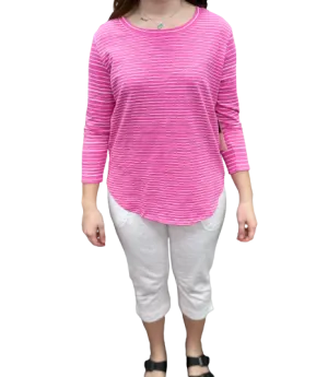 Escape by Habitat High-Lo Striped Tshirt E11804 - Flamingo