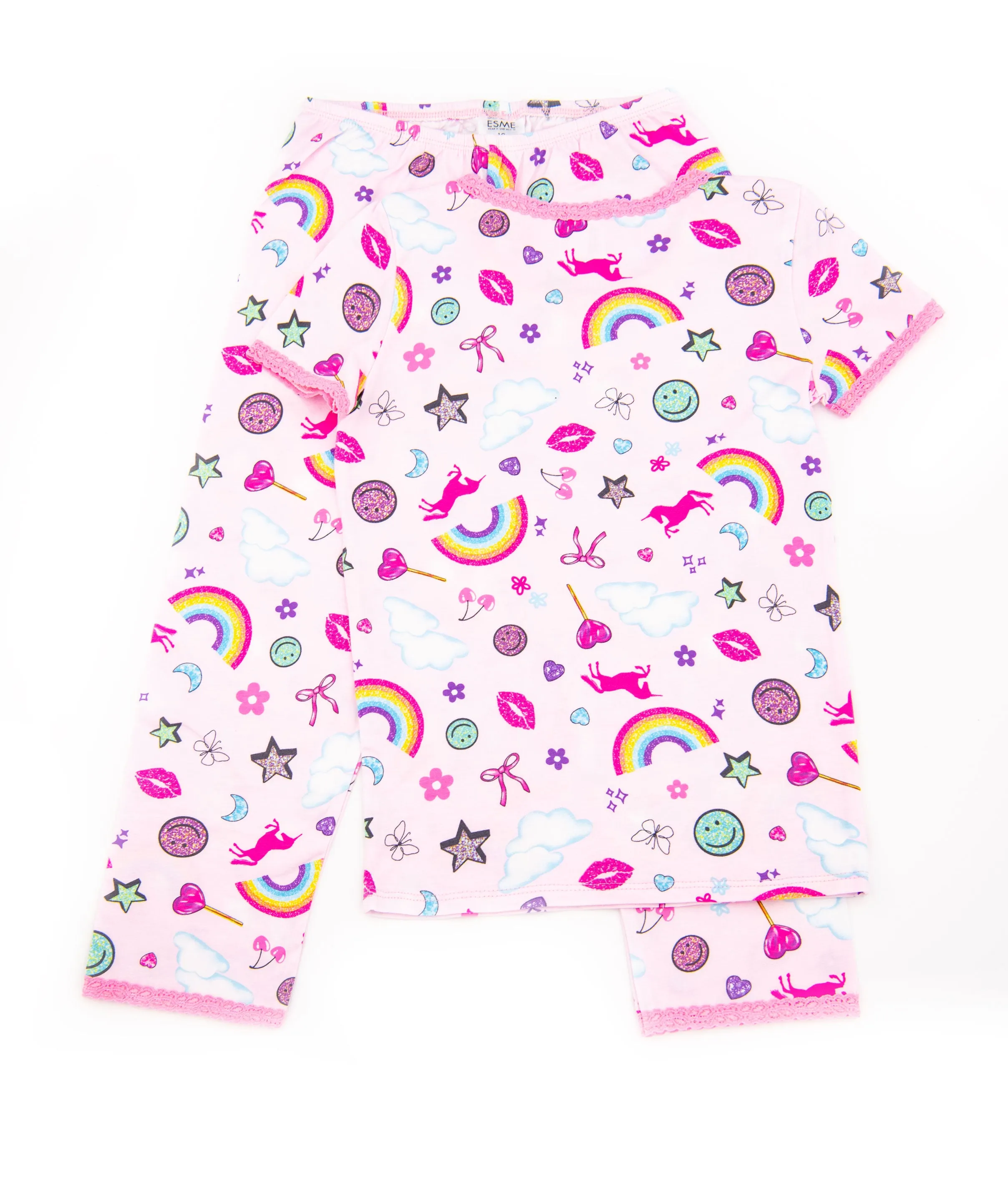 Esme Girls Stickers Short Sleeve Top/Pants