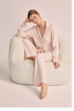 Eva Lounge Tencel™ Pyjama Set - Blush with White Piping