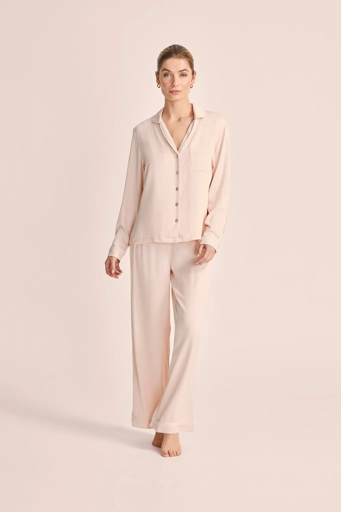 Eva Lounge Tencel™ Pyjama Set - Blush with White Piping