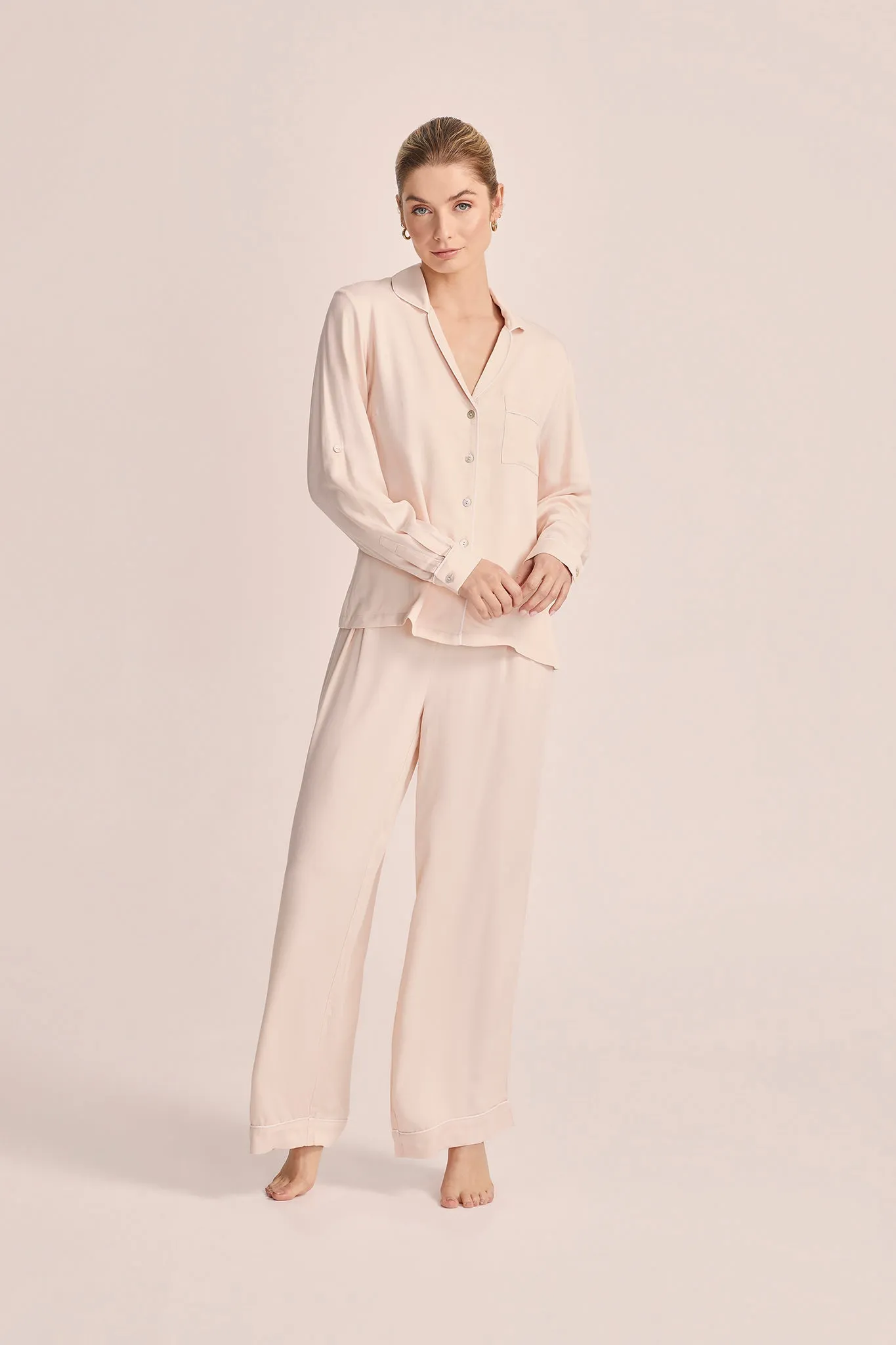 Eva Lounge Tencel™ Pyjama Set - Blush with White Piping