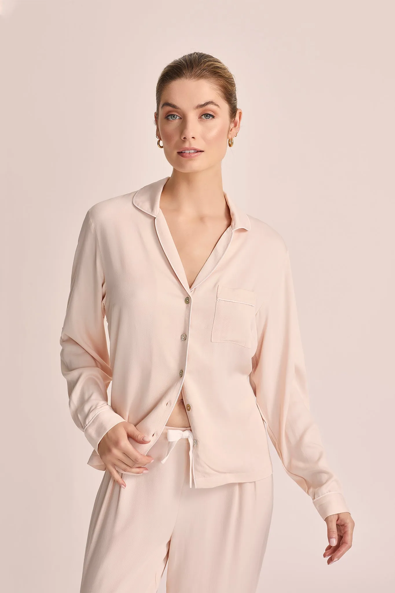 Eva Lounge Tencel™ Pyjama Set - Blush with White Piping