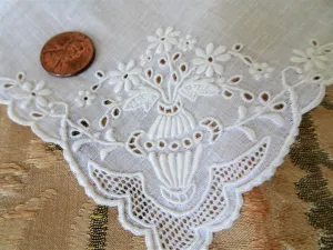 EXCEPTIONAL WEDDING Hanky Exquisite Embroidery, Linen White Work Handkerchief, Bridal Hankie Stunning Embroidery,for Collector or Bridal Heirloom